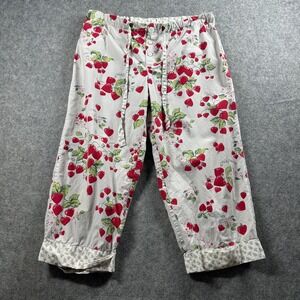 Nick & Nora Strawberry Pajama Pants Women Medium White Red Cotton Cropped